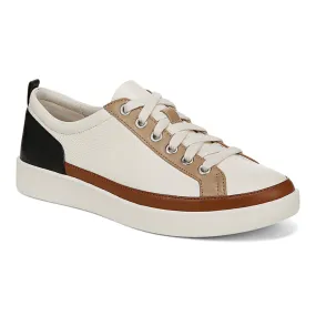 Womens Vionic Winny Lace Up Sneaker in Ivory/Black Stretchable Material Contoured Footbed