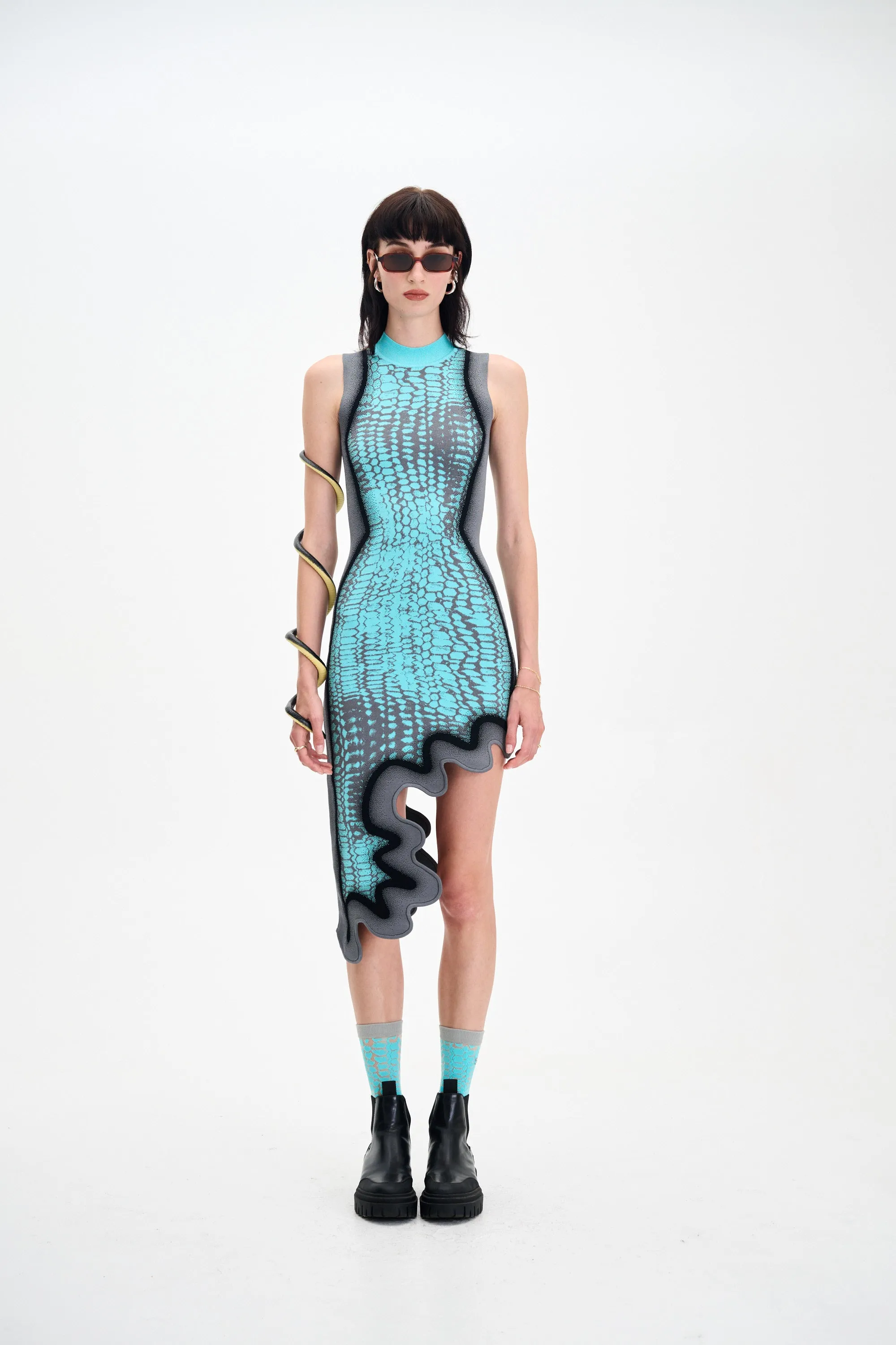 BROOKLYN WAVY ASYMMETRIC DRESS Coastal Chic Soft Stretch