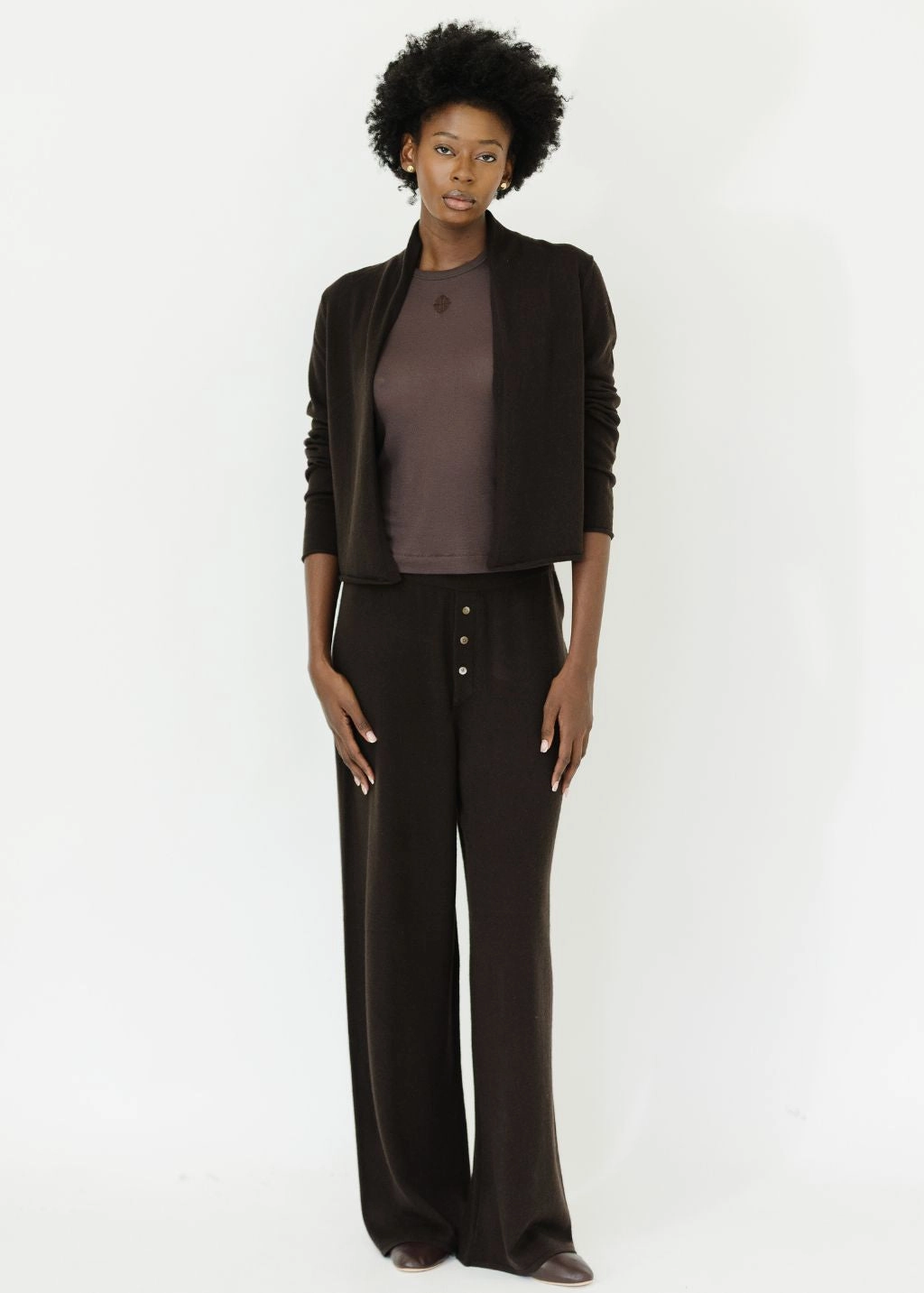 RecycledPolyesterBlend Guest In Residence Stealth Cardigan in Burnt Cocoa