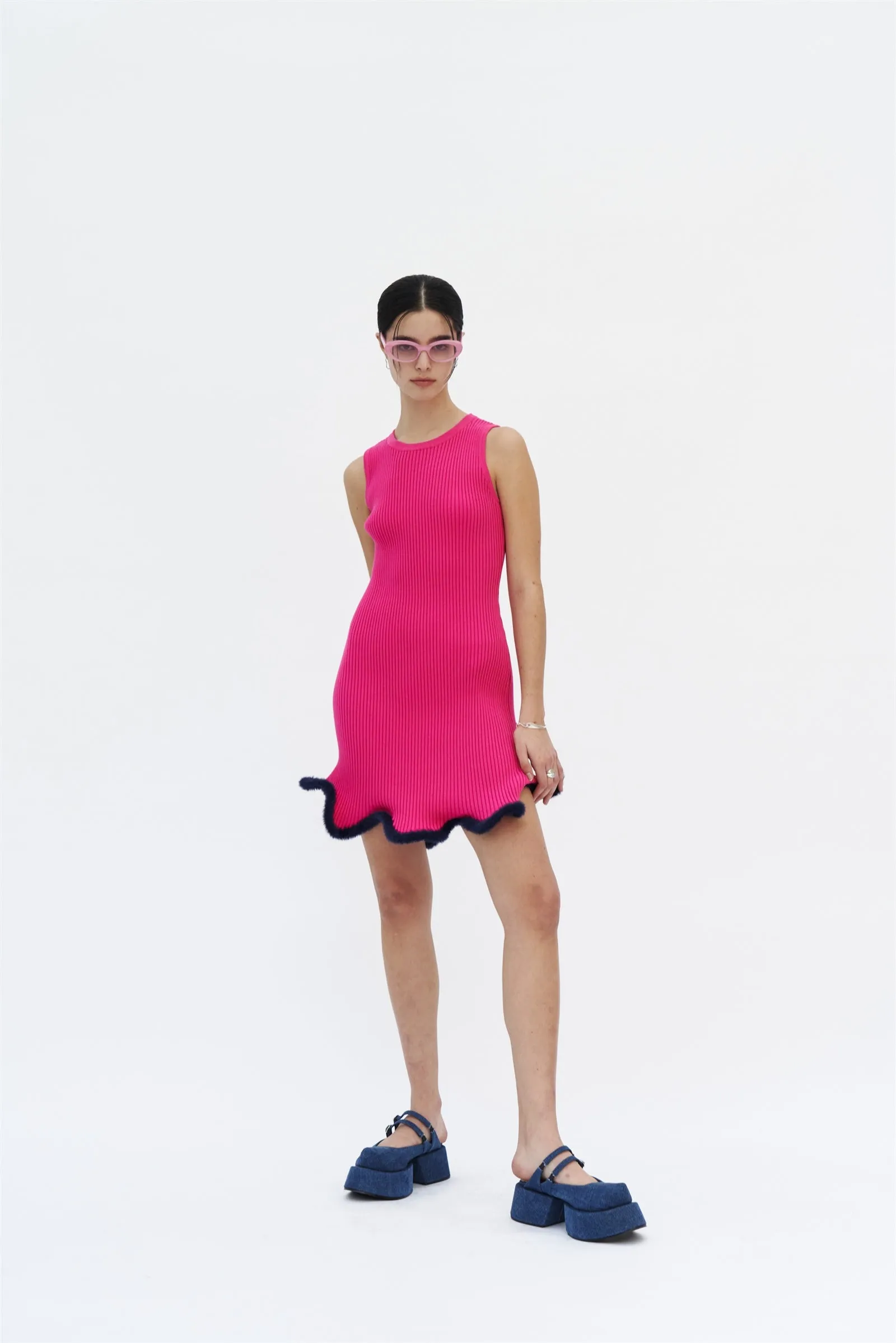 Contemporary Design Elegant Waist Design XENA 3D WAVY MINI TANK DRESS