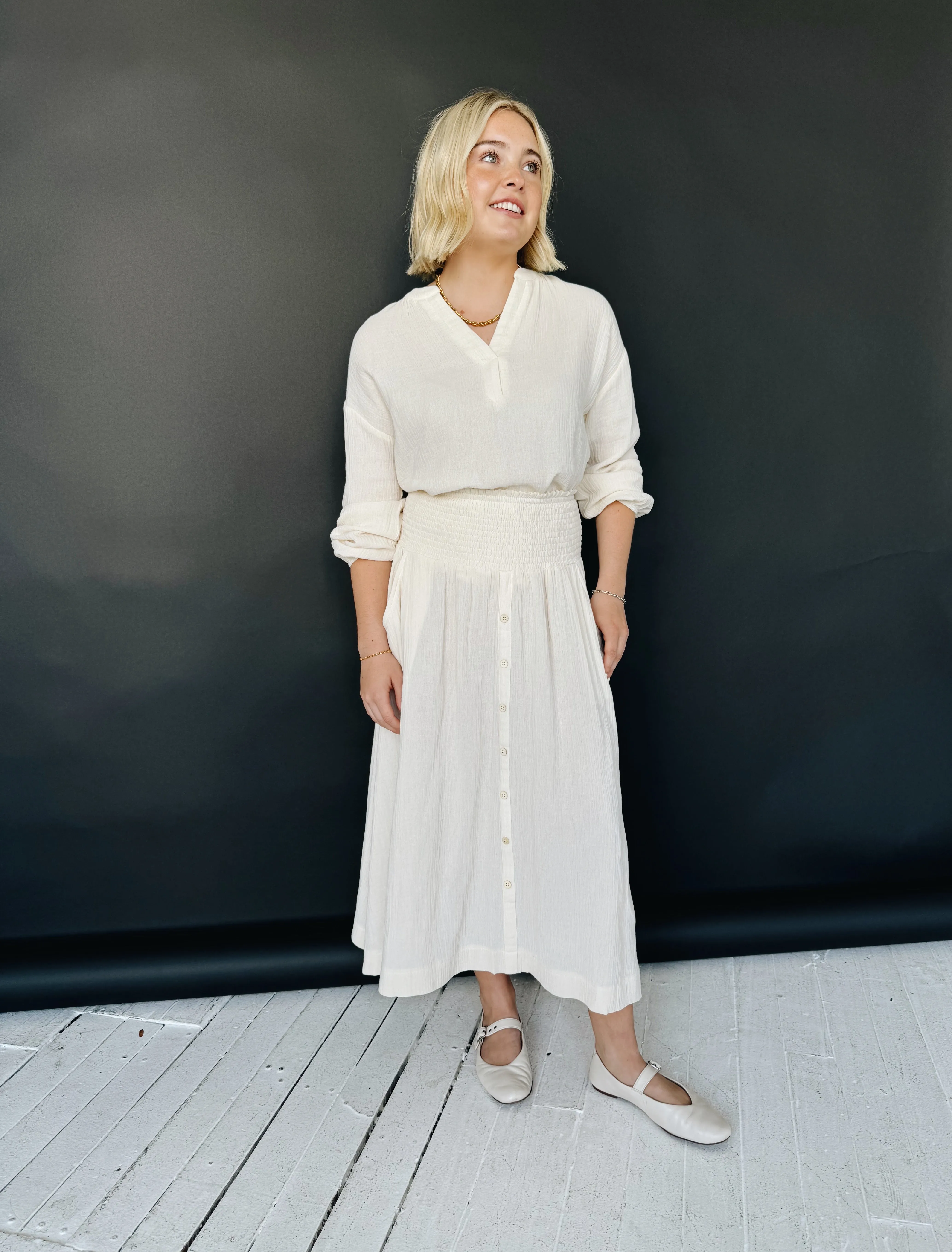 Easy Layers Material Innovation Zoe Midi Skirt - Ivory